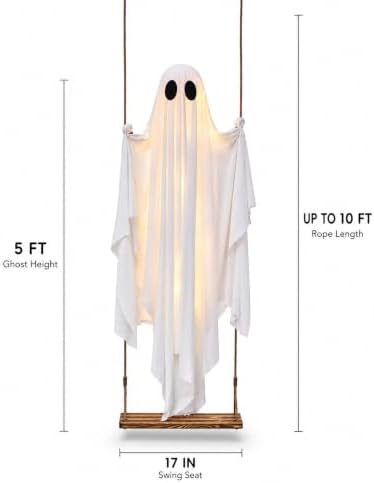 Halloween Decorations Outdoor - 5 FT Large Hanging Swing Ghost Halloween Deco...