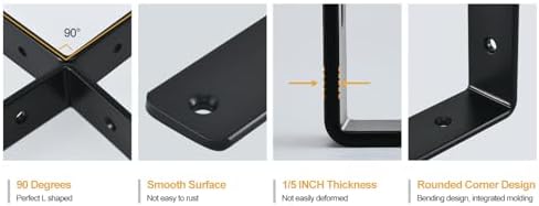 12 Pack - L 12" x H 8" x W1.5, 5mm Thick Black L Shelf Bracket, Iro...