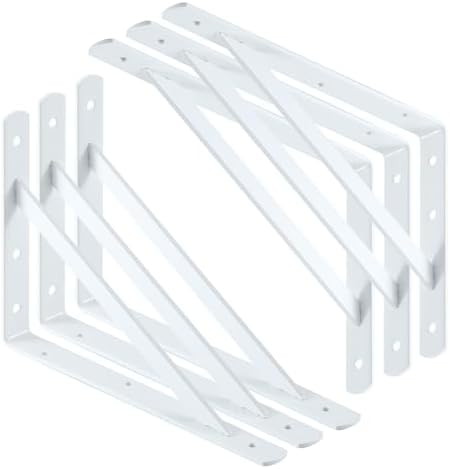Heavy Duty Shelf Brackets, 12 x 8 Inch White Metal L Brackets, 6 Pack
