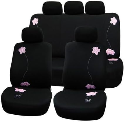 FH Group Car Seat Covers Floral Full Set Black Automotive Airbag and Split Re...
