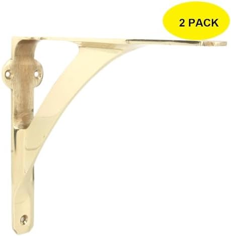A29 Shelf Brackets, Solid Brass, Polished Brass Finish, Set of 2