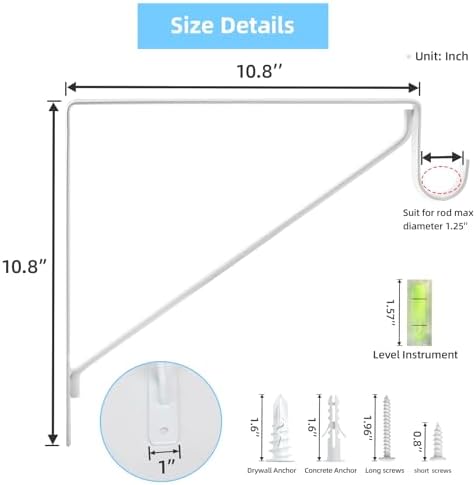 6-Pack Closet Rod Bracket, 10.8x10.8Inch Closet Shelf Brackets Heavy Duty Wal...