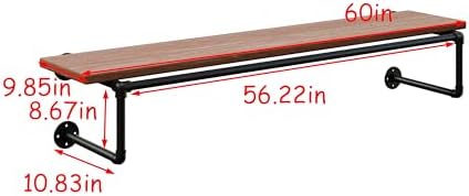 Clothes Rack 60in, Wall Mounted Garment Racks with Real Wood Shelf, Heavy Dut...