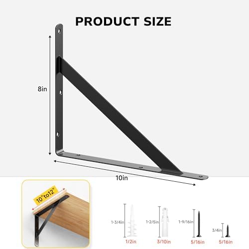 12 Pack 10 Inch Heavy Duty Shelf Bracket, Wall Shelf L Brackets for Floating ...
