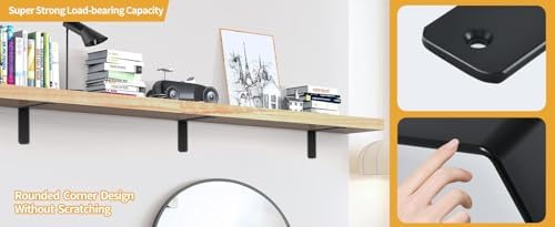6 Pack - L 16" x H 8" x W1.5, 5mm Thick Black L Shelf Bracket, Iron...
