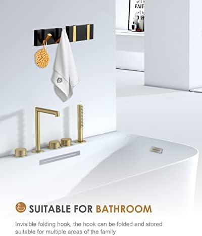 2 Pack,Waterproof Black Gold Wall Hooks,Foldable Towel Hooks for Bathrooms,Co...