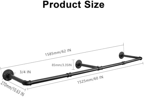Industrial Iron Pipe Clothes Hanging Bar DIY Wall-Mounted Garment Rack Heavy ...