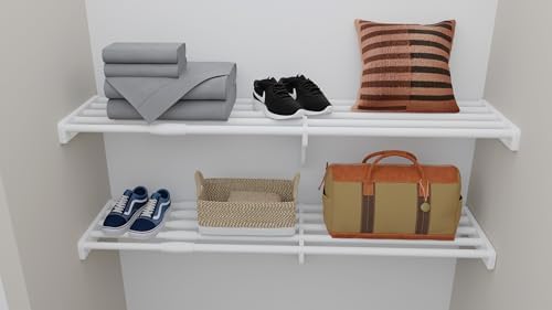 EZ Shelf - DIY Expandable Closet Shelf (NO Hanging Rod) - 40.5” to 73” - Whit...