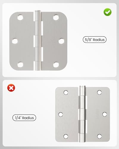 Door Hinges Brushed Nickel 36 Pack 3.5 Inch Rounded 5/8" Radius