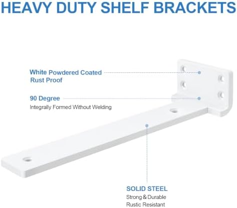 Heavy Duty Shelf Brackets, 10 inch 6 Pack Hidden L Brackets, 5mm Thick White ...