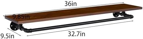 Clothes Rack 36in, Wall Mounted Garment Rack with Real Walnut Wood Shelf, Hea...