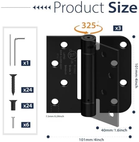 3-Pack 4 Inch Self Closing Door Hinges,Square & 5/8" Radius Corners,...