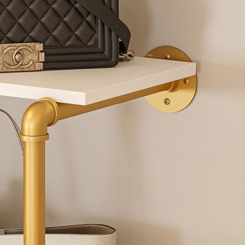 KaKaBB Heavy Duty Gold Pipe Clothing Rack - Wall Mounted Industrial Clothes R...