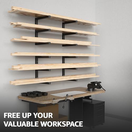 YYR Wood Organizer and Lumber Storage Rack Wall Mount, Heavy Duty Metal Shelf...