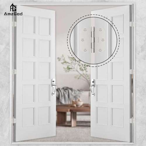Door Hinges Brushed Nickel - 36 Pack Satin Nickel 3.5 Inch Rounded Interior D...