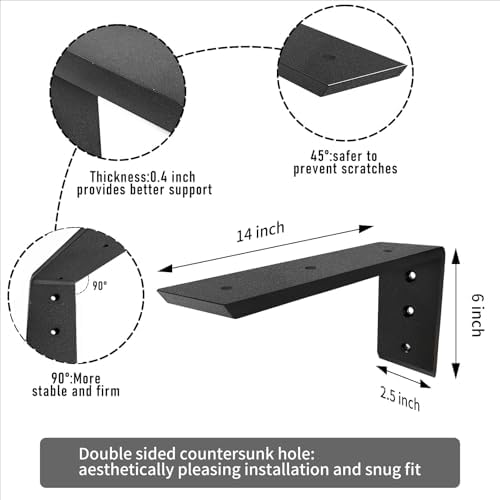 Floating Countertop Support Brackets Heavy Duty Shelf L Brackets 14 Inch 0.4 ...