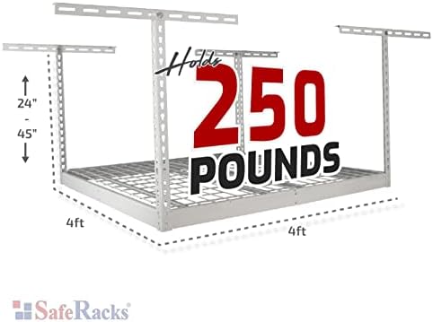 SafeRacks 4x4 Overhead Garage Storage Rack, White, 24"-45" Height