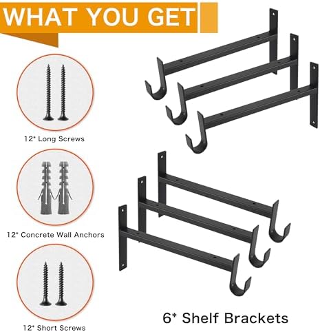 EZYDECOR Closet Rod Bracket Shelf Brackets with Hook Black 10 Inch 6 Pack