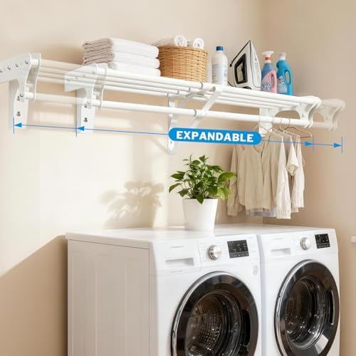 Steel Closet Shelf with Hanging Rod, 52-95'' Expandable Closet Shelves