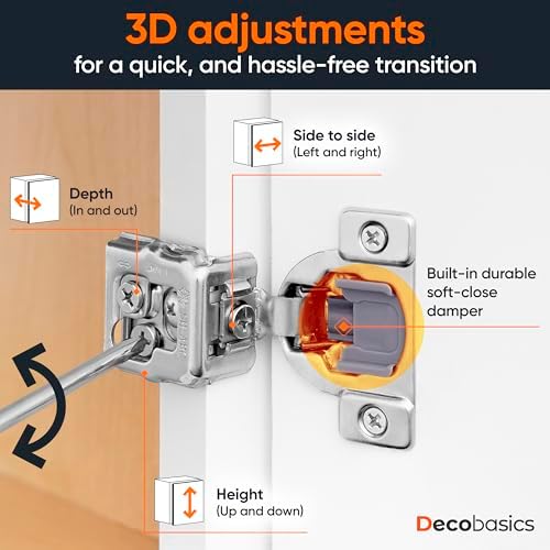 Decobasics 10 Pack Soft Close Cabinet Hinges โ 1" Overlay for Kitchen Ca...