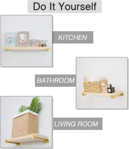 OVOV 6 Pack 10 Inch Gold Shelf Brackets with Lip Wall Shelf Brackets