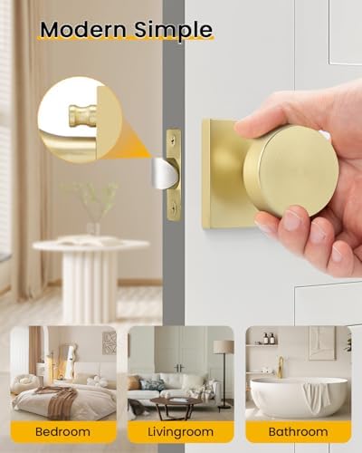 Goldenwarm Brushed Gold Door Knobs Interior, Gold Privacy Door Knob 6 Pack