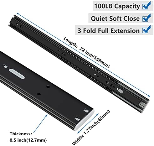 homdiy 10 Pair Soft Close Drawer Slides 22 Inch,Heavy Duty Side Mount Rails