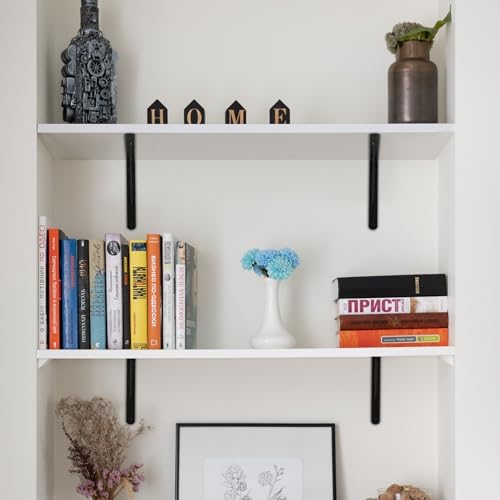 12 Pack L14 x H 10" Black Heavy Duty Shelf Brackets with Screws Metal Sh...
