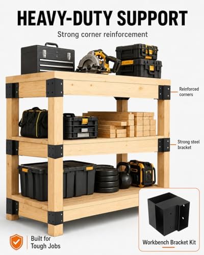 Workbench Bracket Kit 2x4 Heavy-Duty Steel 3-Way Corner Brackets(8 PCS)