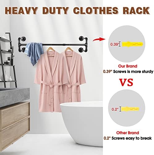 Wall Mounted Clothes Rack - 54" Industrial Pipe Clothing Garment Rack, S...