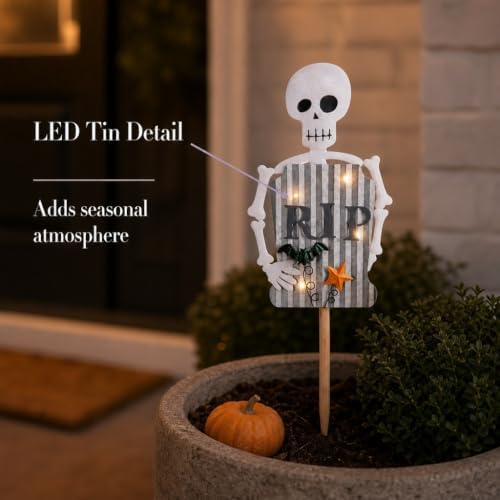 Mud Pie Skeleton Halloween Decor, Light Up Skeleton Yard Stake
