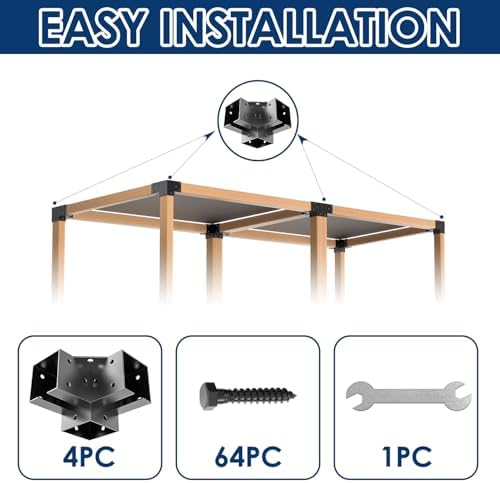 Pergola Bracket Kit 4x4(Inner 3.6"x3.6"), 4pcs 3-Way Right Angle Co...