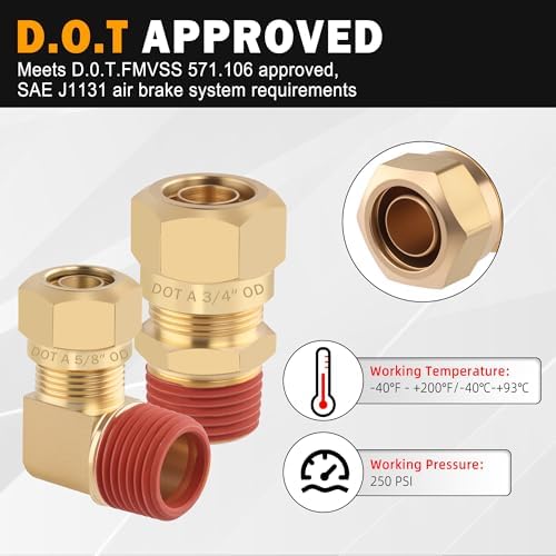 5PCS Brass DOT 5/8" Tube x 1/2" NPT Nylon Tubing 90 Degree Elbow
