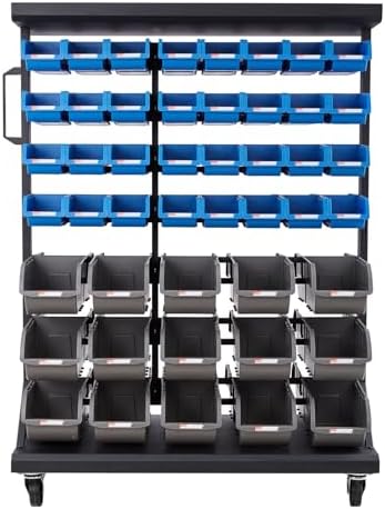 VEVOR 7-Tier Double-Sided Rolling Bin Storage Rack, 94 Plastic Bins, Dual-Sid...