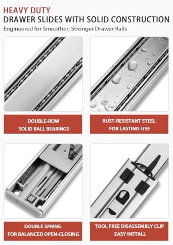 Soft Close Drawer Slides 22 Inch Side Mount 1 Pair, Heavy Duty Drawer Slides ...