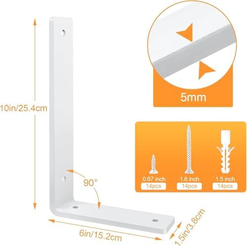 White Floating Shelf Bracket 10 Inch, 6 Pack Heavy Duty Shelf Brackets, Wall ...