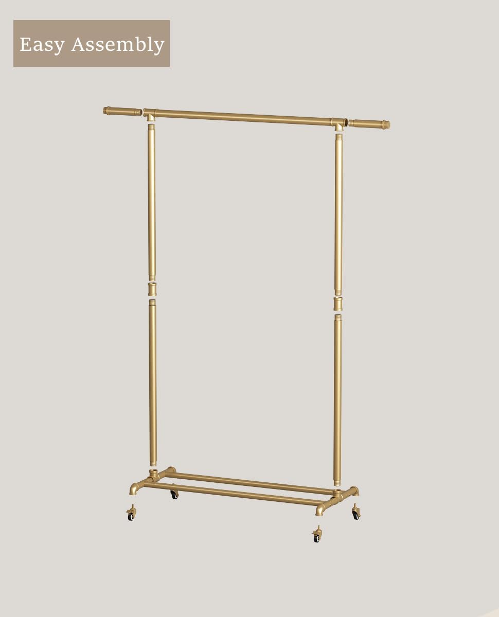 Industrial Pipe Clothing Rack, Heavy Duty Metal Clothes Rack With Wheels, Rol...