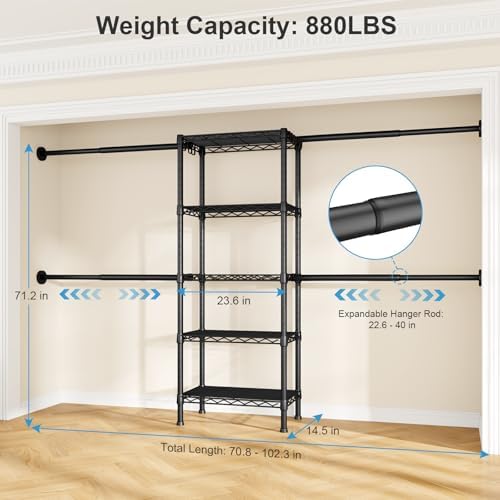 Ulif M2 Wall Mounted Closet System, Black Clothes Rack Mount onto the Wall