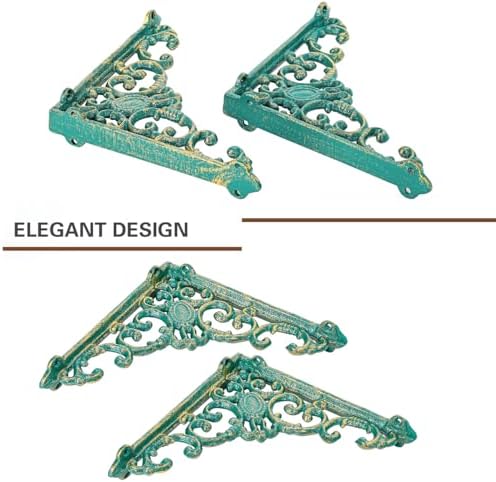 Sungmor Vintage Cast Iron Shelf Brackets - 2 Pack 7.7 Inch Rustic Green