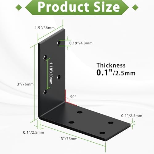 3x3 Inch Black L Shape 90 Degree Corner Support Brackets