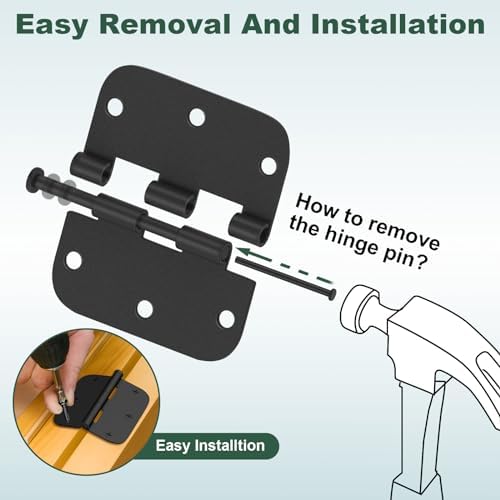 Estmoon 50 Pack 3.5 x 3.5 Inch Rounded Door Hinges Matte Black, 5/8" Rad...