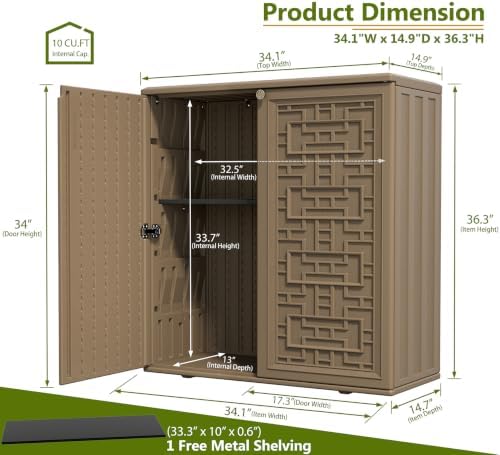ZZM HDPE Outdoor Storage Shed, Outdoor Plastic Storage Cabinet, Horizontal Re...