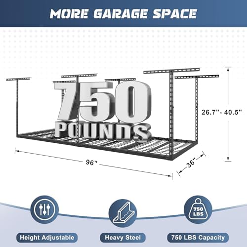 3X8FT Overhead Garage Storage Rack 750LBS Capacity, 26"-40" Height ...