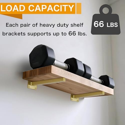 EZYDECOR 6 Pcs Gold Shelf Brackets Heavy Duty Brackets for Shelves 10 Inch