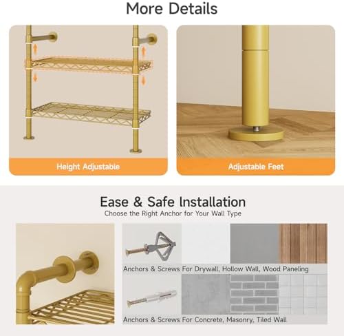 ONBRILL L7 Wall Mounted Industrial Pipe Clothing Rack, Corner Closet System