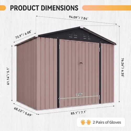 Aoxun 8'x6' Shed with Floor Galvanized Steel Outdoor Storage Shed Brown