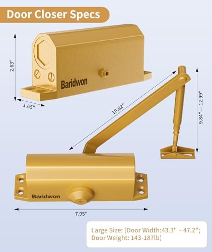 Commercial Grade Door Arm, Dullgolden Finish, Large Size High Traffic (Malls/...