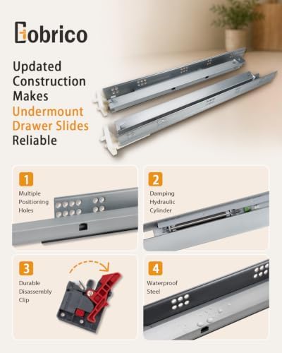 Gobrico Undermount Drawer Slides Bottom Mount Soft Close Drawer Slides 18 inc...