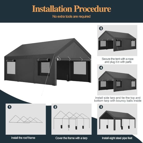 Shintenchi 12x20 FT Heavy-Duty Design Carport,Portable Garage Canopy,Carport ...