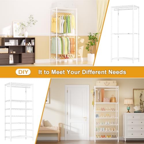 Ulif E13 Heavy Duty Clothes Rack(With 4 Hanger Rods & 8 Shelves) Freestan...